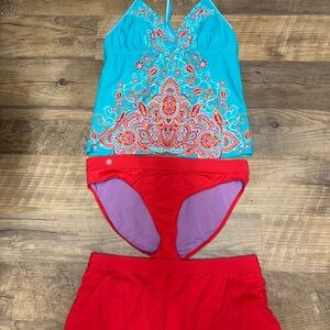 Athleta Red and Purple Swimwear